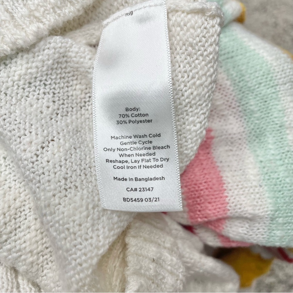 Talbots Slub Boatneck Pullover Sweater Beachy Stripe Medium White Multicolor - Picture 6 of 8